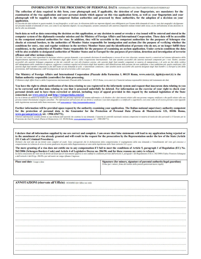 Download Italy Visa Application Forms 3